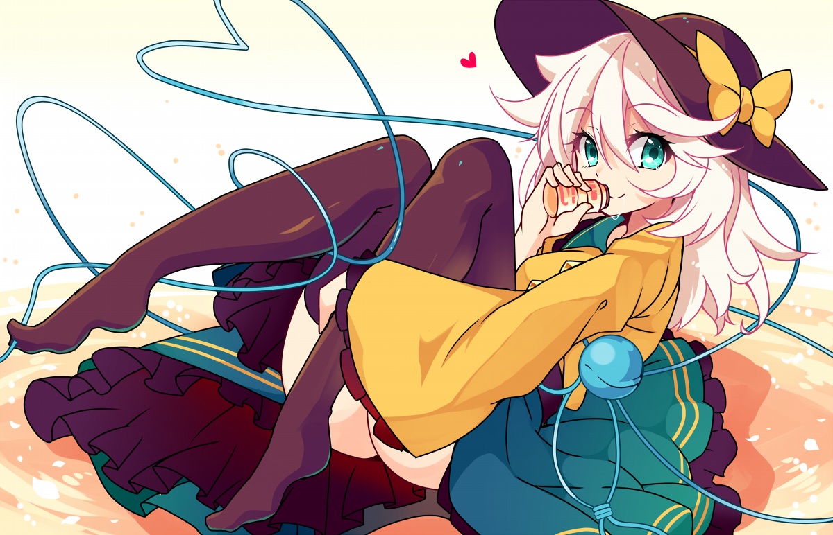 aqua_eyes, dress, hat, komeiji_koishi, long_hair, shijimi-sama, skirt, thighhighs, touhou