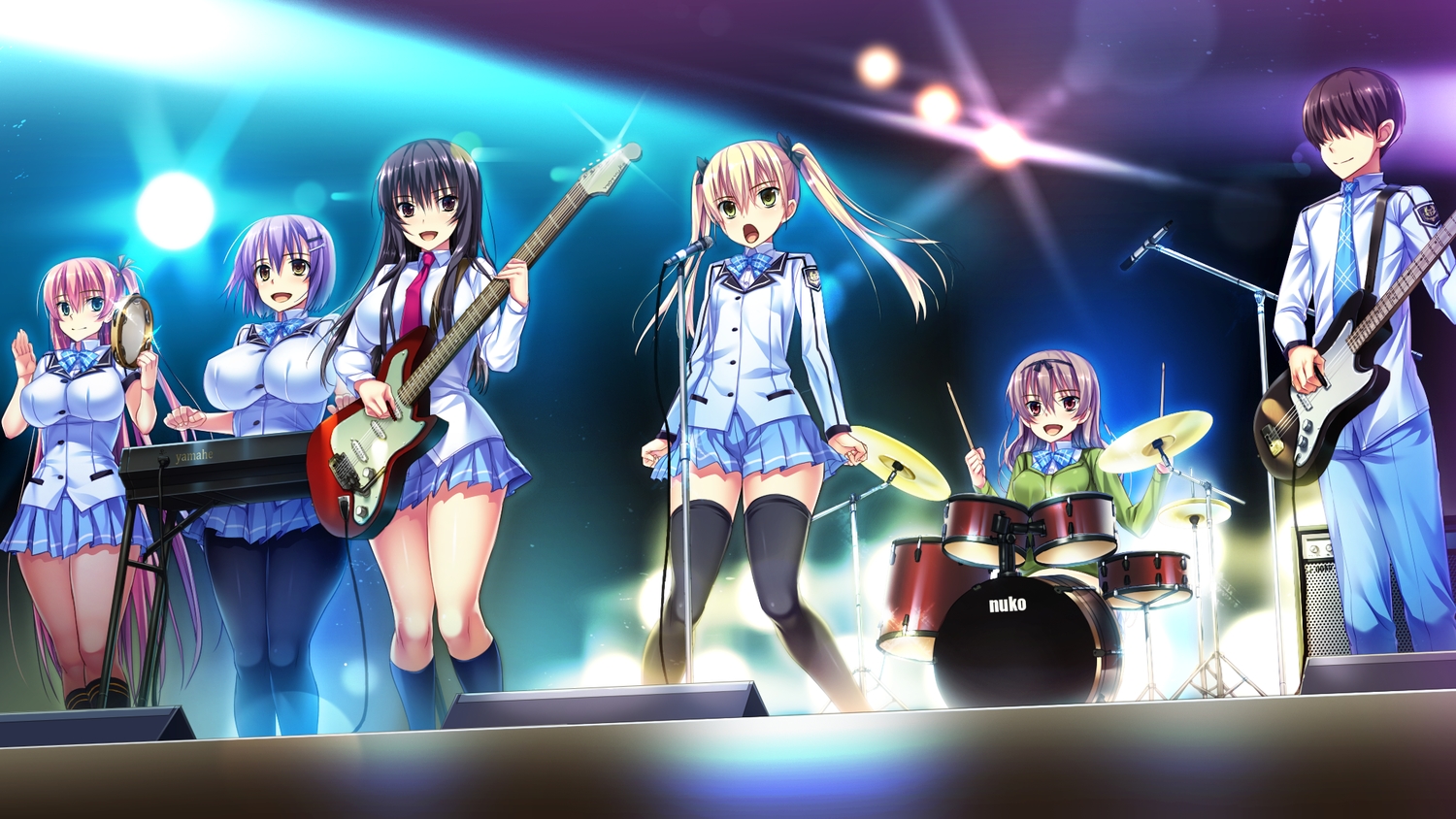 amakura, anekawa_shii, game_cg, group, guitar, instrument, kouduki_haruka, kuroki_kisame