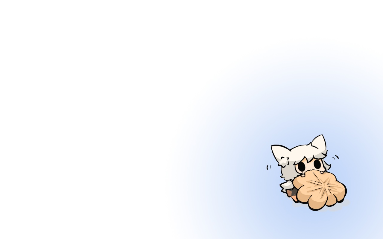 animal_ears, black_eyes, cat_smile, chibi, food, gradient, gray_hair, inubashiri_momiji, saku_(osake_love), short_hair, tail, touhou, wolfgirl