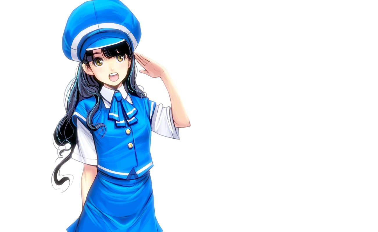 black_hair, brown_eyes, dress, girl_with_golden_shoe, hat, kin_no_kutsu_gin_no_kutsu, long_hair, masao, white