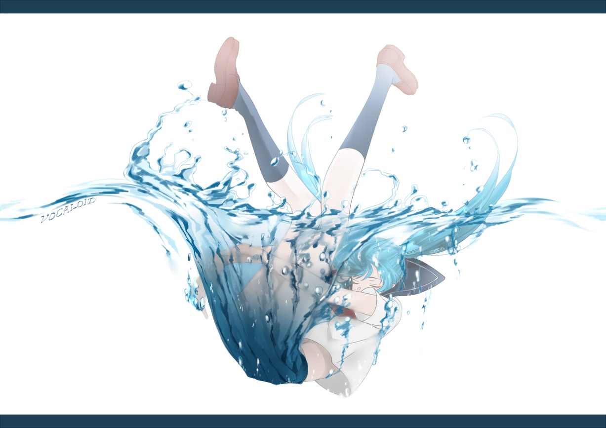 hatsune_miku, kurashiki_(kas0), school_uniform, vocaloid, water