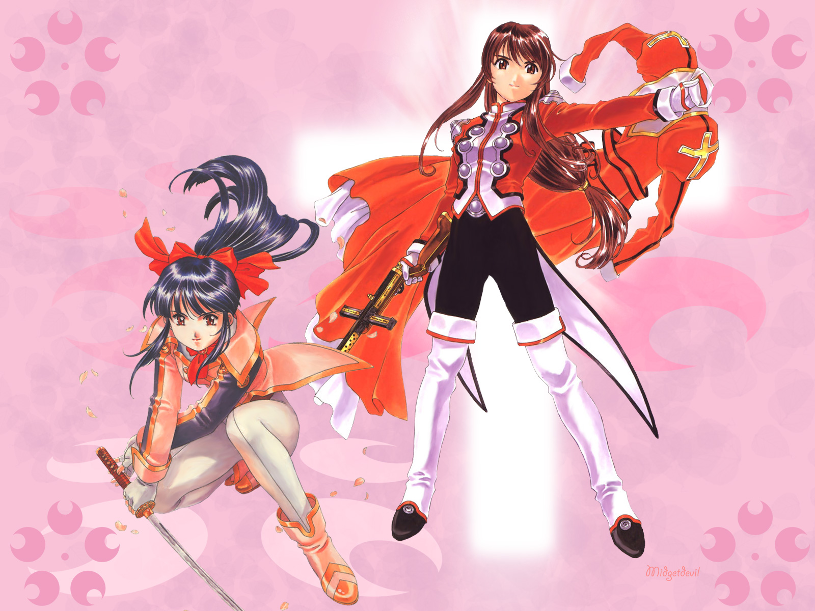 erica_fontaine, gun, katana, sakura_taisen, shinguji_sakura, sword, weapon