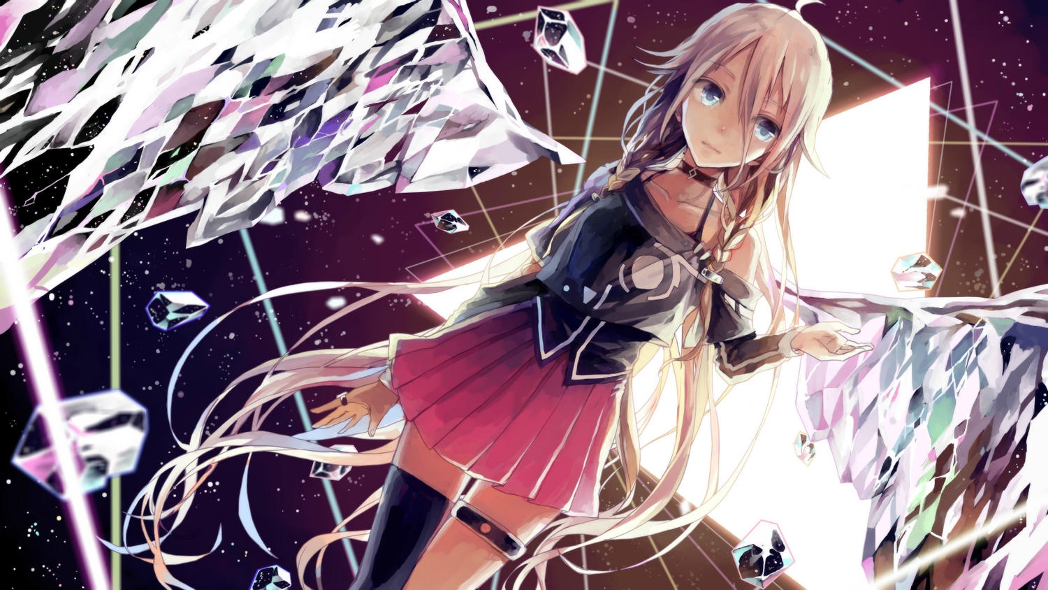blue_eyes, choker, crimsonseed, ia, long_hair, pink_hair, skirt, thighhighs, vocaloid