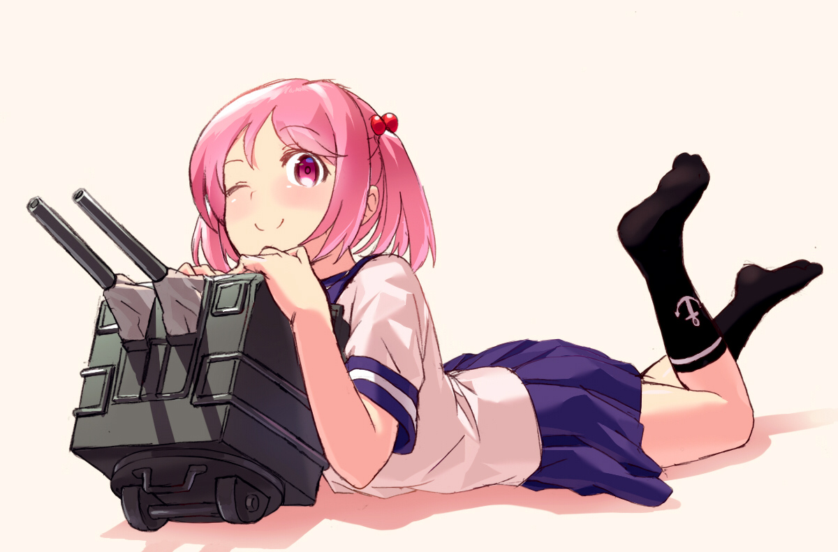 anthropomorphism, blew_andwhite, blush, kantai_collection, pink_hair, sazanami_(kancolle), school_uniform, tagme