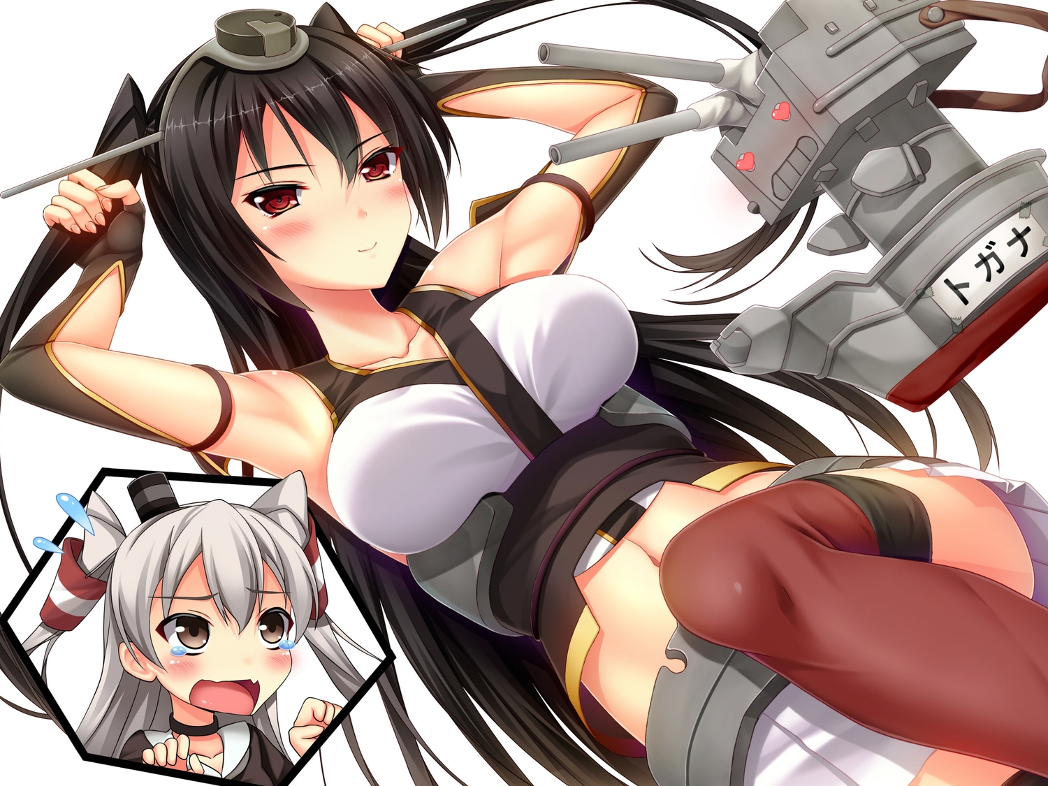 amatsukaze_(kancolle), anthropomorphism, jpeg_artifacts, kantai_collection, moeki_yuuta, nagato_(kancolle), rensouhou-kun