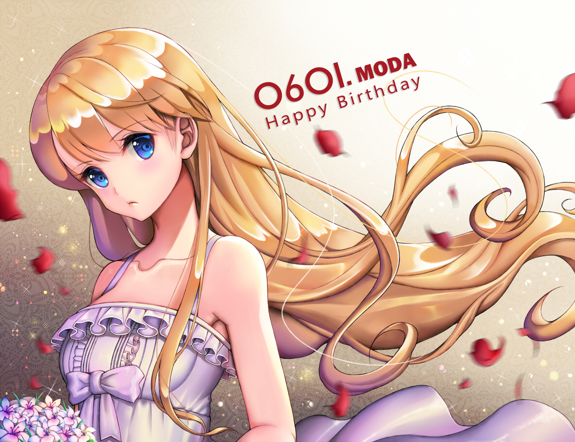 blonde_hair, blue_eyes, moda, one_piece, petals, yumiyokiak