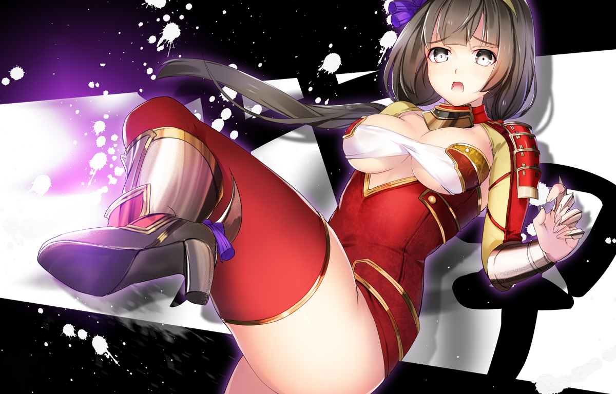 armor, boots, breasts, cleavage, sengoku_musou, thighhighs, yuuki_kira