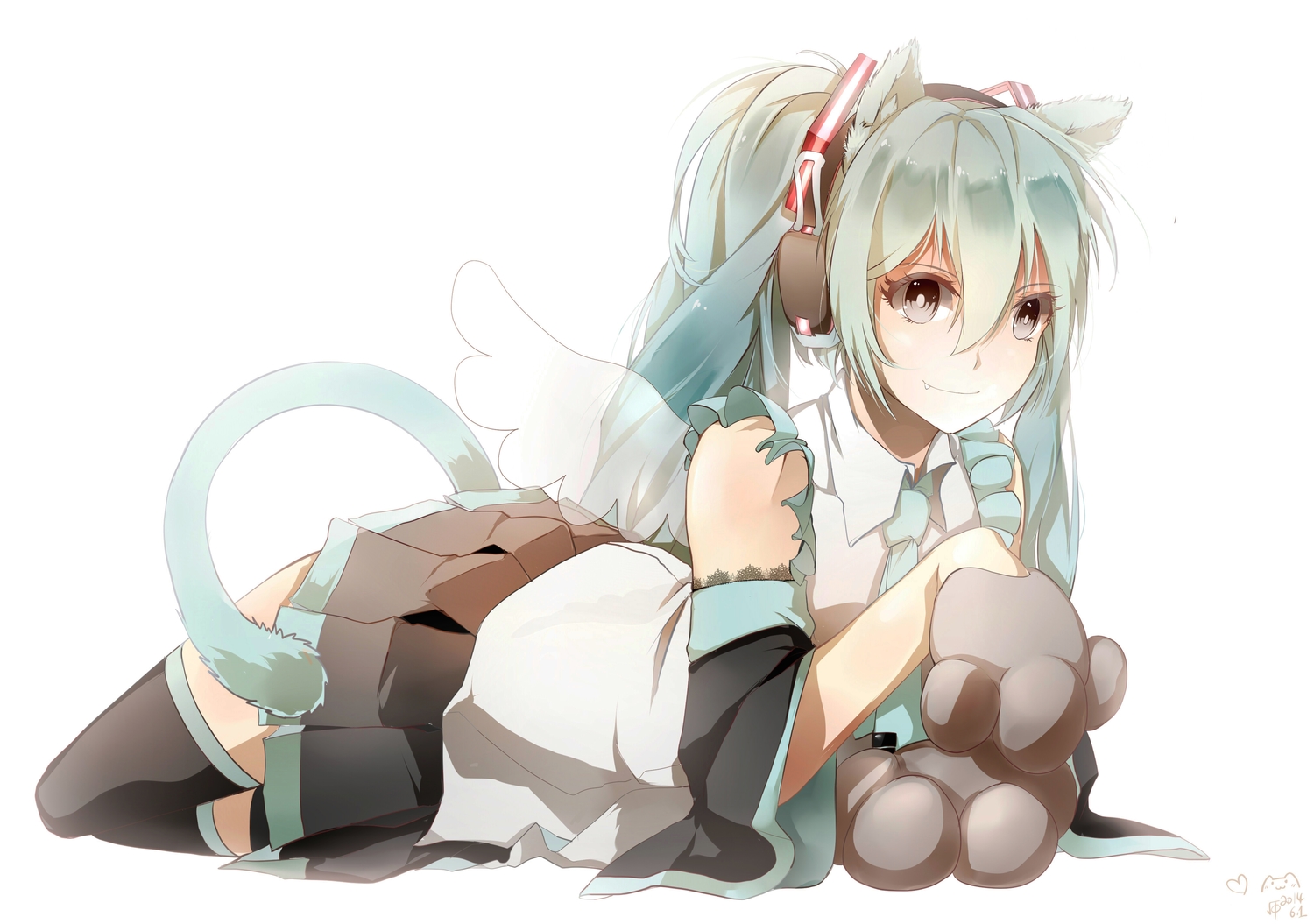 animal_ears, catgirl, fang, hatsune_miku, jpeg_artifacts, shiimai, tail, vocaloid, wings