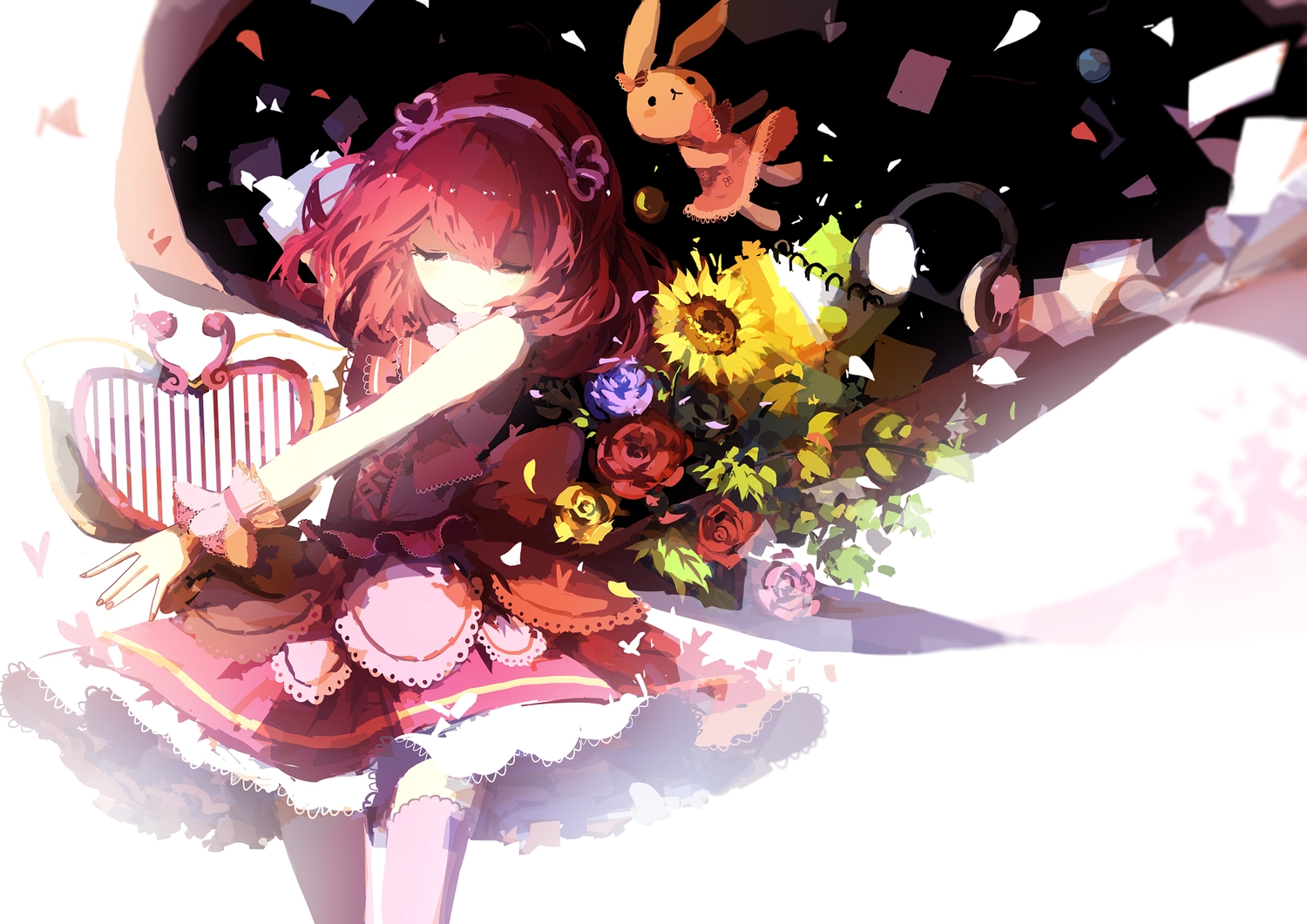 balala_the_fairies, bunny, dress, flowers, headband, headphones, petals, prophet_heart