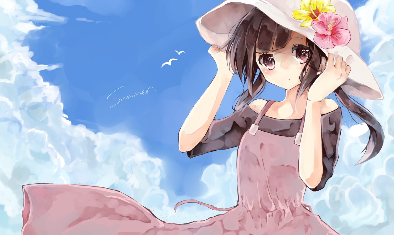 asahina_hiyori, brown_eyes, dress, hat, kagerou_project, naoton, summer, twintails