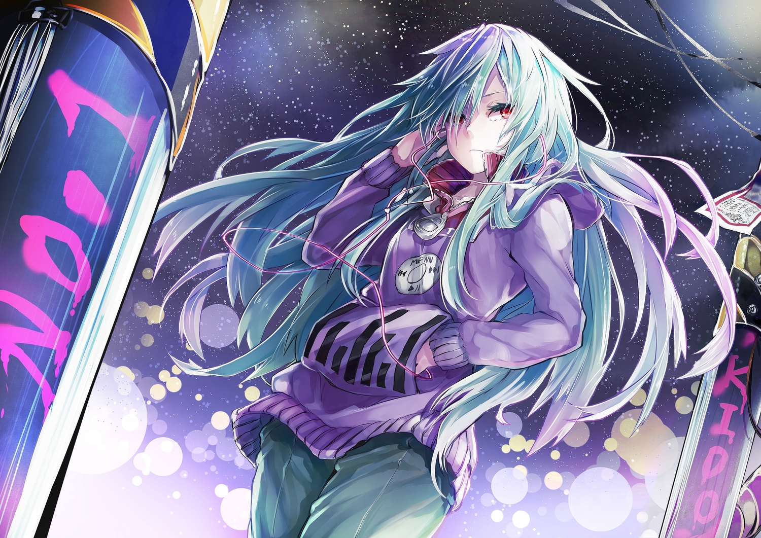 aqua_hair, kagerou_project, kido_tsubomi, long_hair, red_eyes, stars, teasewetspectacle_(39446746)