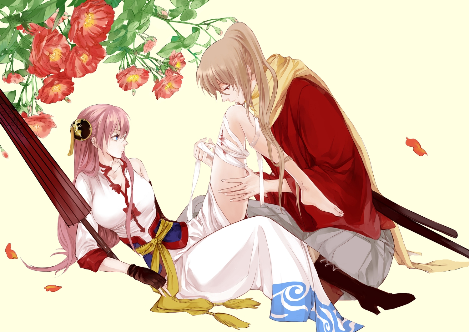 bandage, blood, chinese_clothes, chinese_dress, dress, gintama, kagura_(gintama), lolibushi_(loli54)