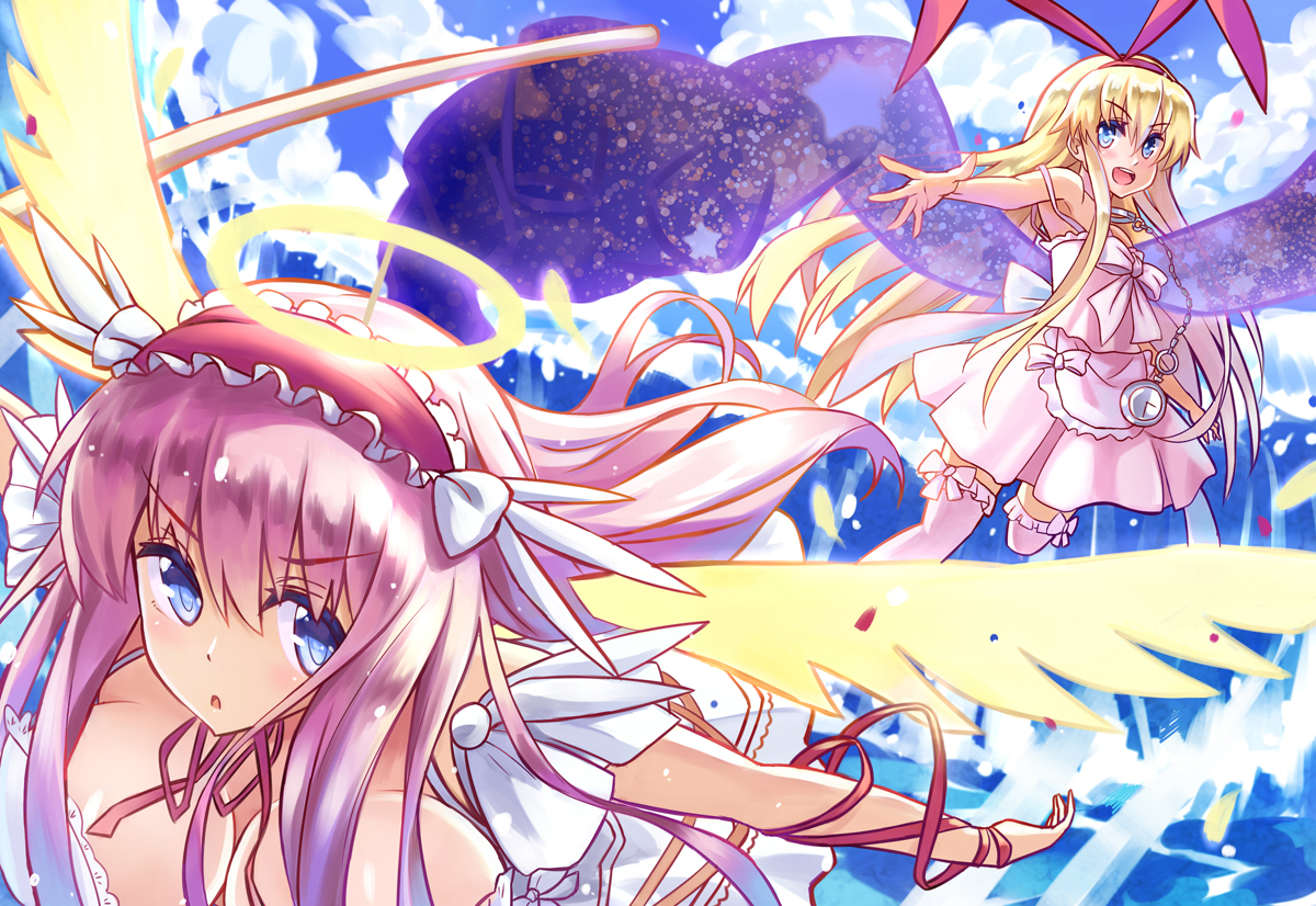 2girls, amae_koromo, blonde_hair, blue_eyes, haramura_nodoka, kamisa, pink_hair, saki