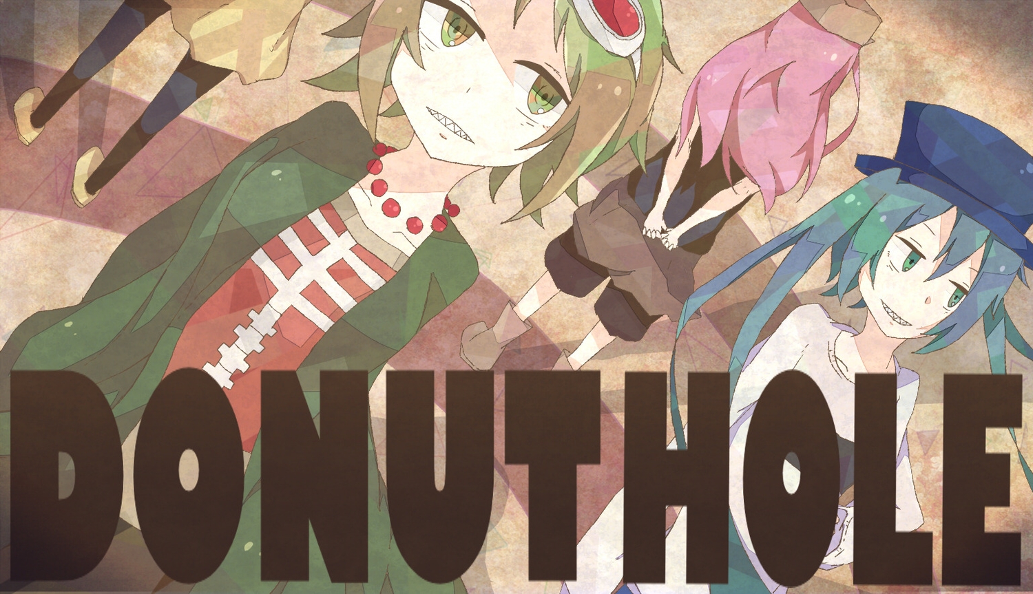aqua_eyes, aqua_hair, donut_hole_(vocaloid), goggles, green_eyes, green_hair, gumi, hat