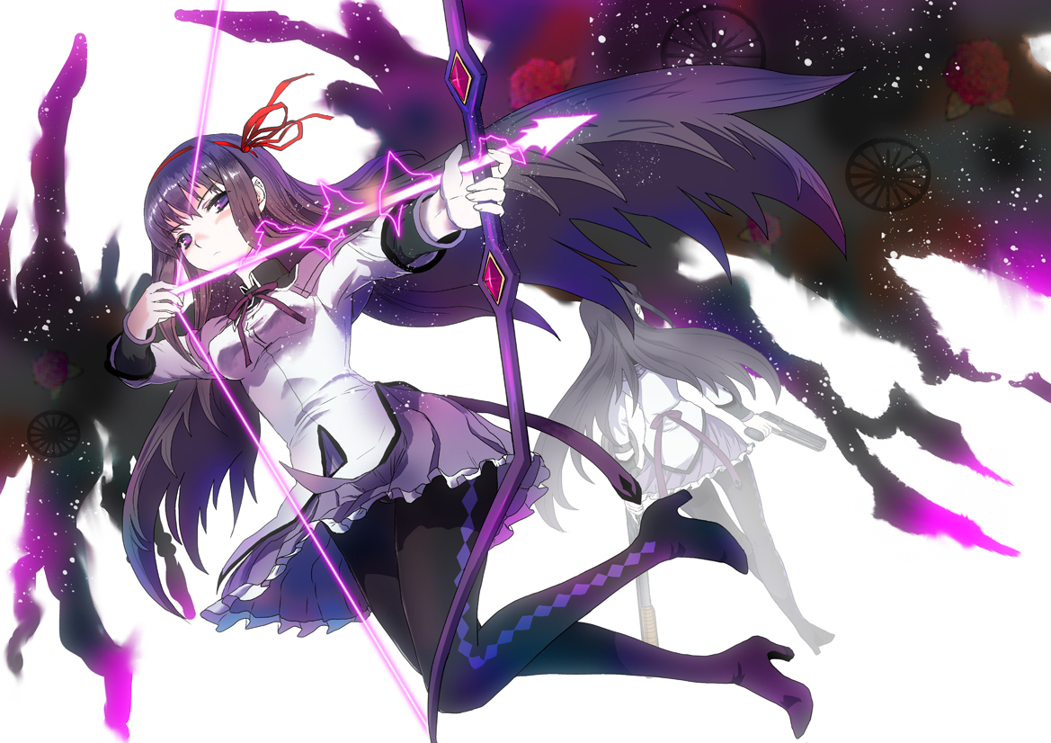 akemi_homura, bow_(weapon), mahou_shoujo_madoka_magica, oxoxox, weapon, wings