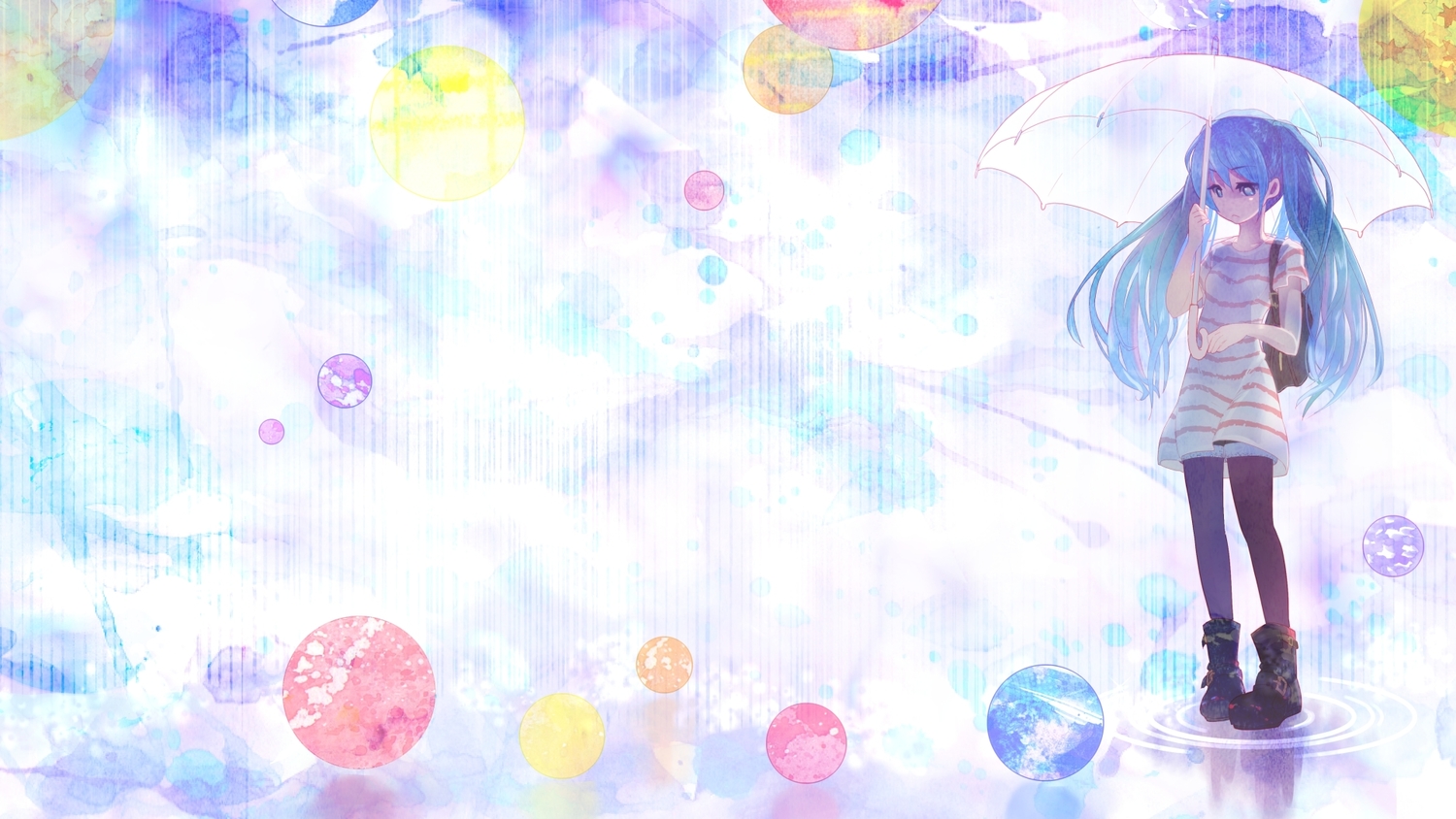 aronia, boots, dress, hatsune_miku, shorts, twintails, umbrella, vocaloid
