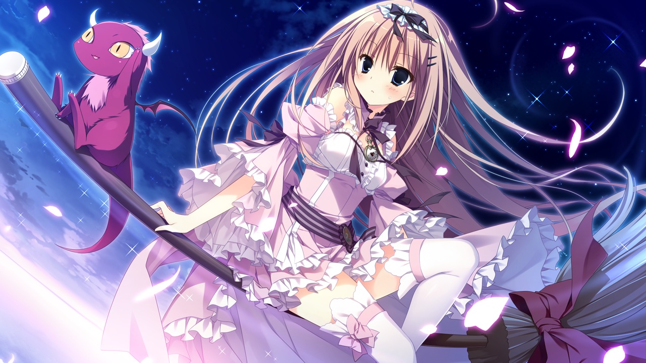 baragon_(majokoi), brown_hair, dragon, dress, game_cg, headband, inugami_kira, long_hair