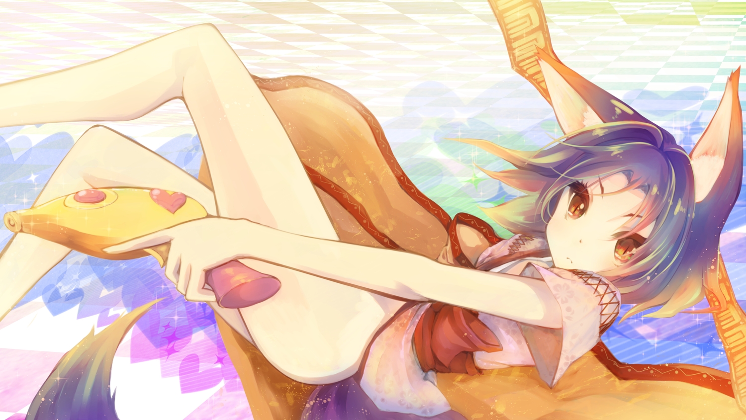 animal_ears, foxgirl, gun, hatsuse_izuna, japanese_clothes, kimono, no_game_no_life, nopan, otogi_kyouka, weapon