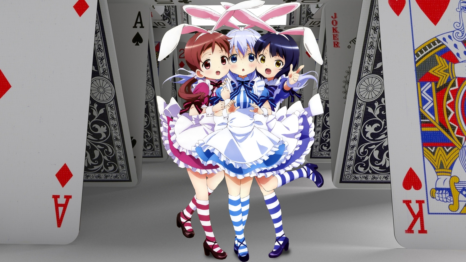 alice_in_wonderland, gochuumon_wa_usagi_desu_ka?, jouga_maya, kafuu_chino, loli, lolita_fashion, natsu_megumi, yamada_yukei
