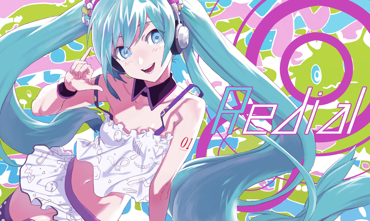 aqua_hair, blue_eyes, hatsune_miku, headphones, jya, redial_(vocaloid), twintails, vocaloid