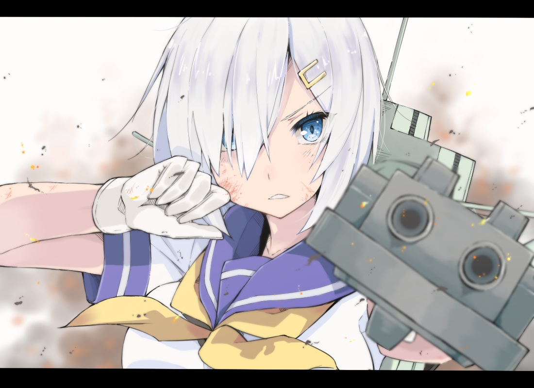 anthropomorphism, aqua_eyes, gloves, gomashi_(goma), gray_hair, hamakaze_(kancolle), kantai_collection, school_uniform, short_hair