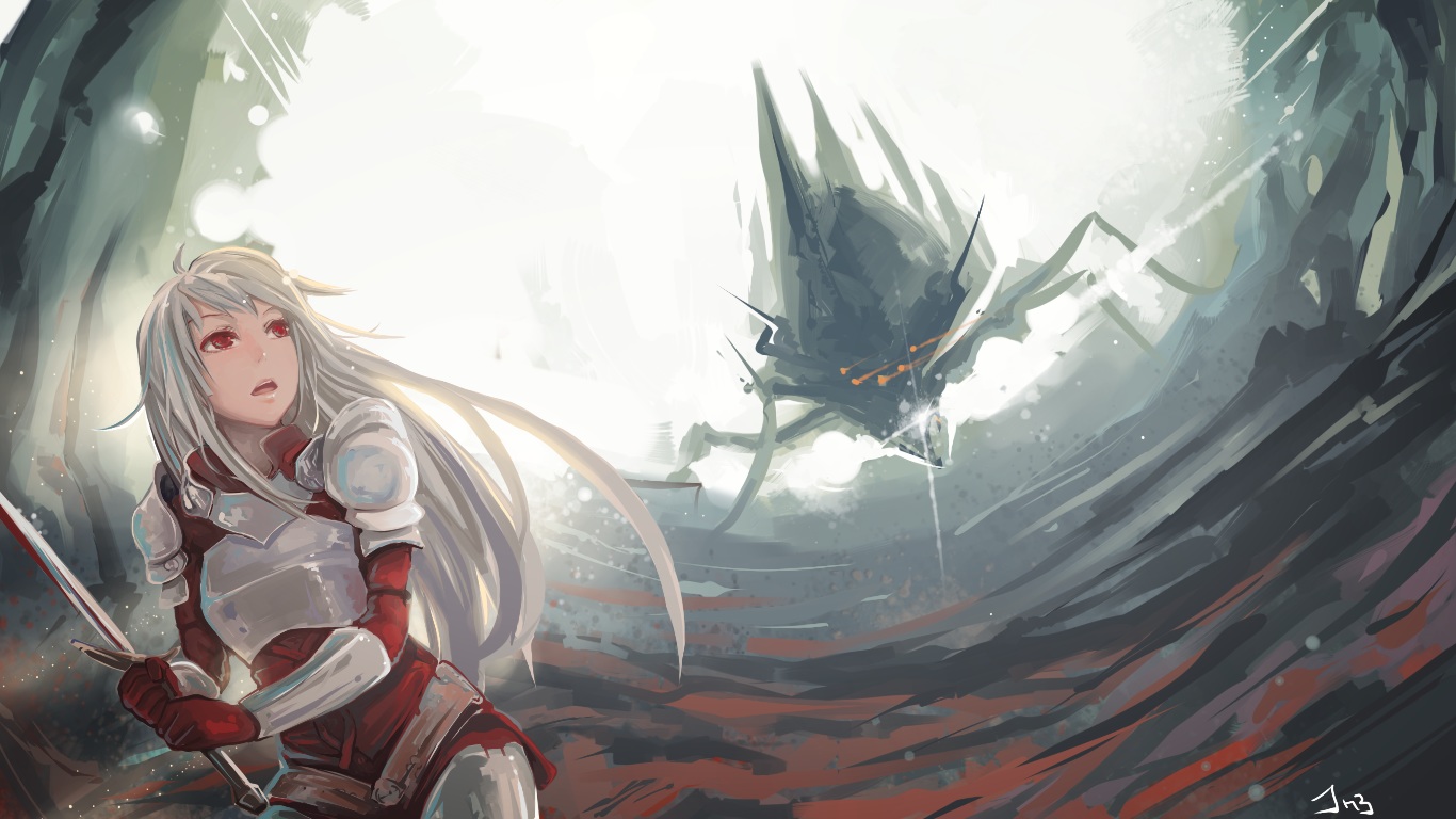 armor, jn3, long_hair, original, pixiv_fantasia, red_eyes, sword, weapon