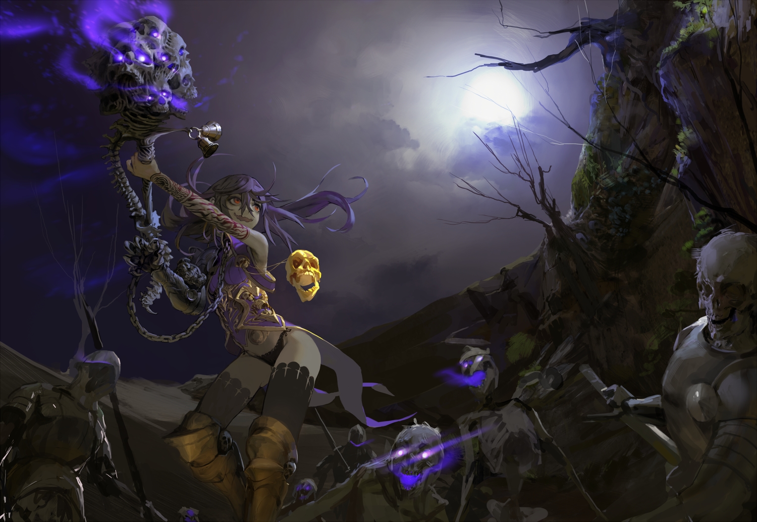 attall, chain, clouds, night, original, skull