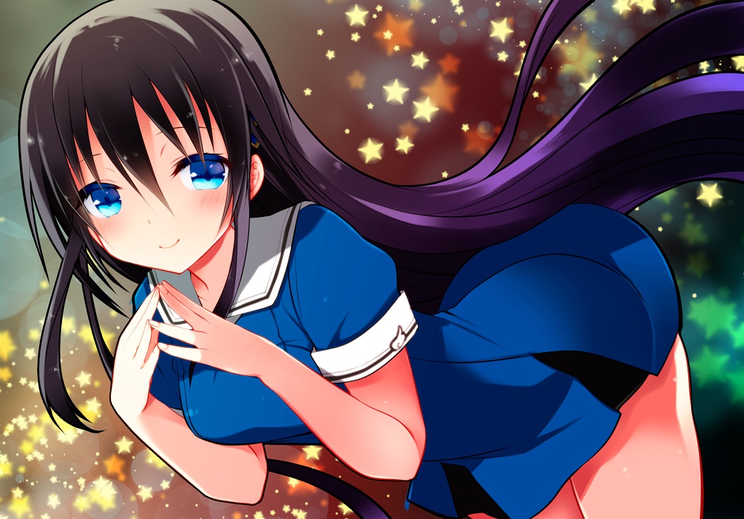 aqua_eyes, black_hair, blush, dress, kamiyoshi_rika, long_hair, original