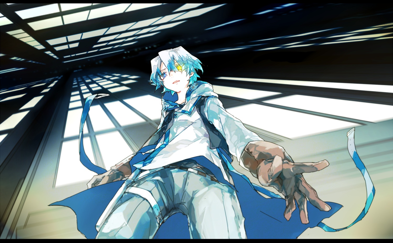 all_male, bicolored_eyes, building, gloves, haruu_shun, male, original