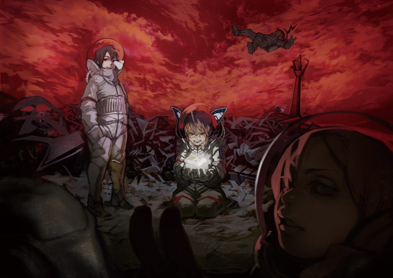 animal_ears, game_console, glasses, original, ruins, takeyuki15