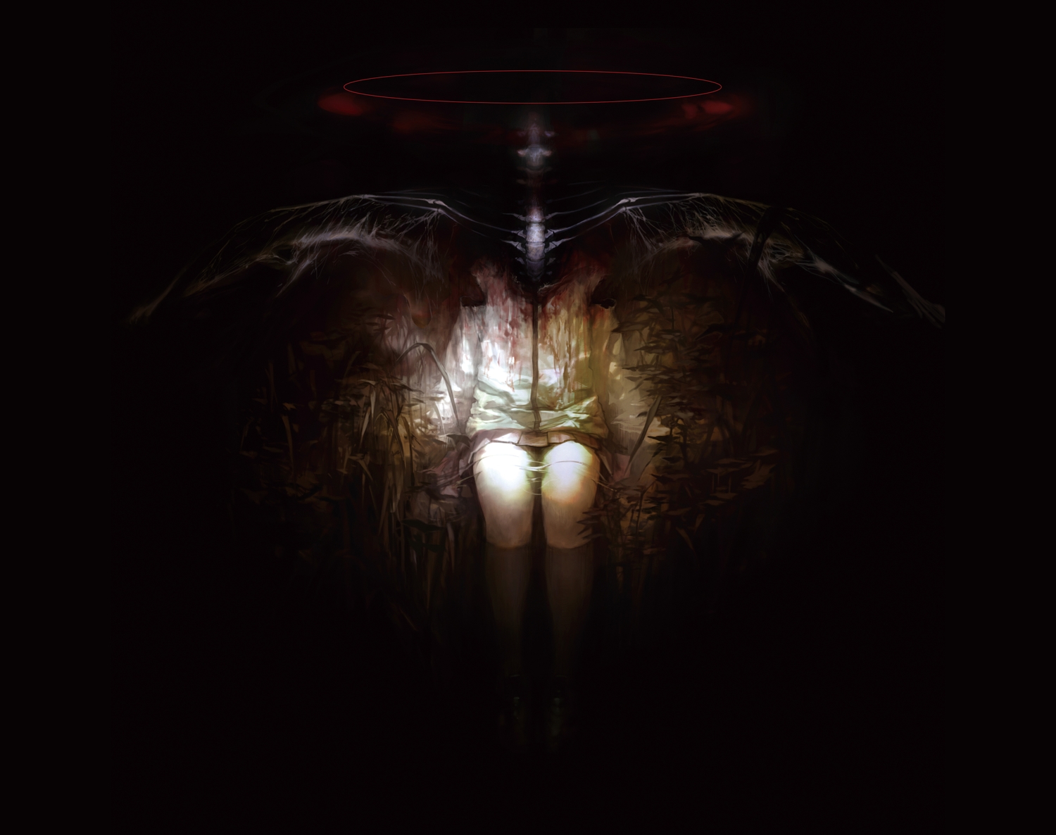 blood, dark, halo, original, skirt, takeyuki15, wings
