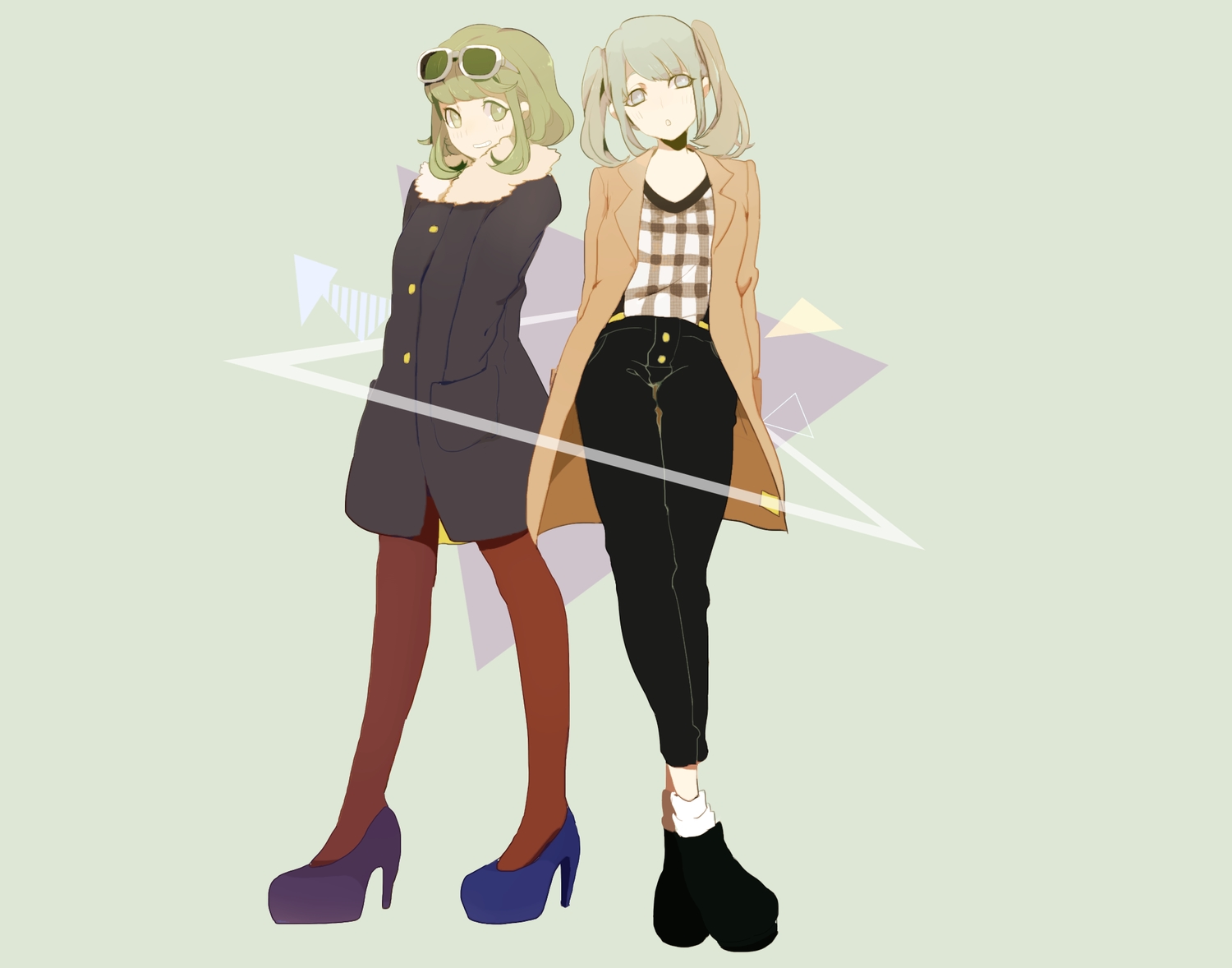 2girls, gumi, hassan_(sink916), hatsune_miku, sunglasses, vocaloid