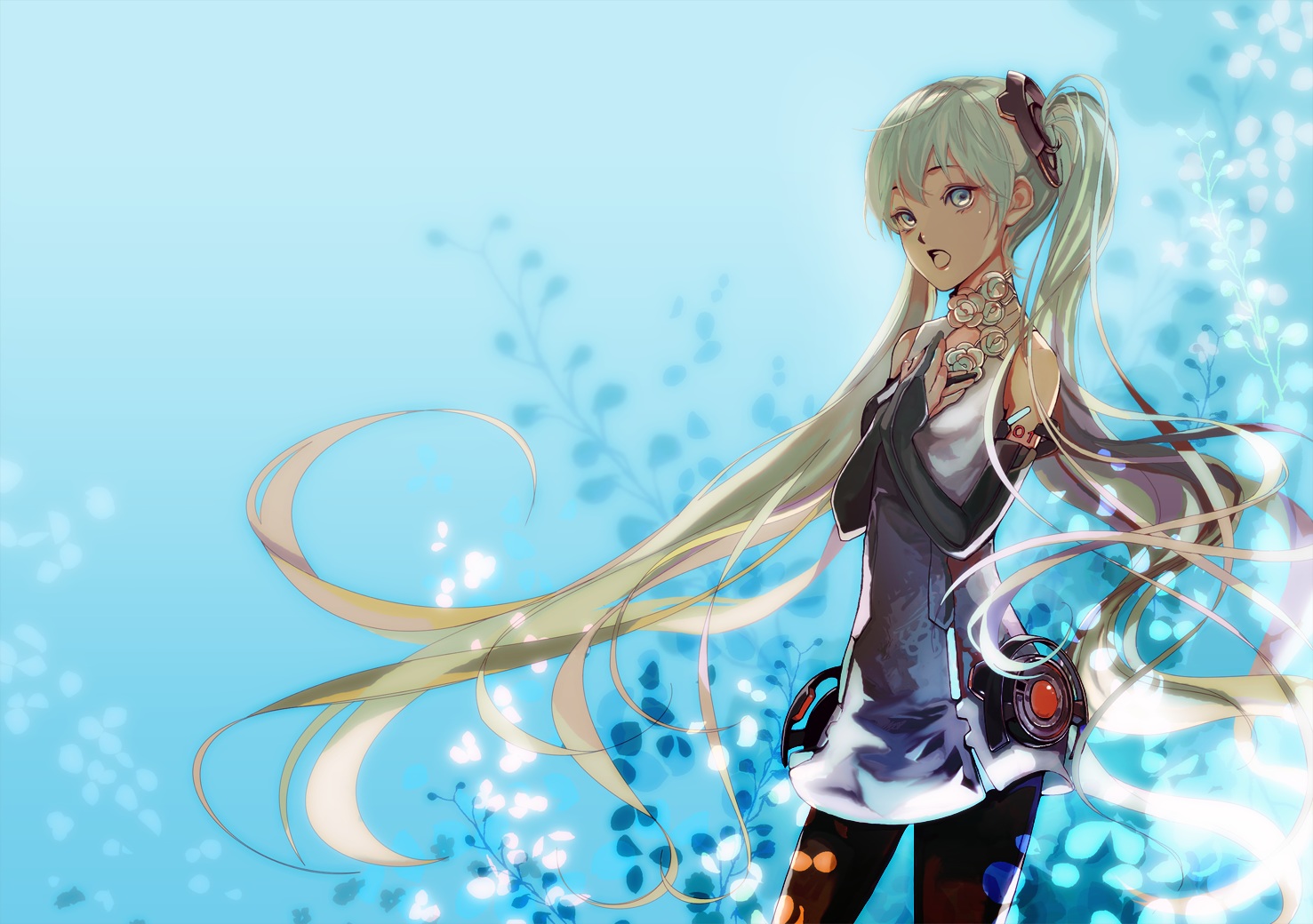 blue_eyes, flowers, green_hair, hatsune_miku, long_hair, miku_append, physalis, twintails, vocaloid