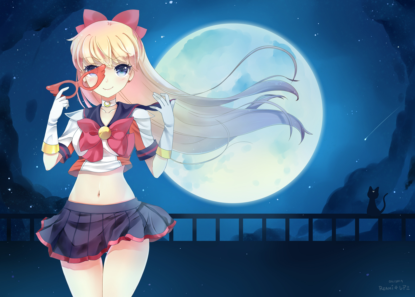 aino_minako, moon, navel, night, reami_(keichan), sailor_moon, sailor_venus, skirt