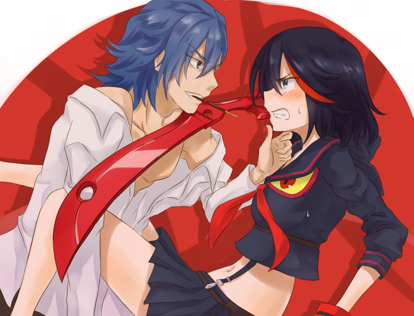 azuuru_(azure0608), black_hair, blue_eyes, blue_hair, kill_la_kill, male, matoi_ryuuko, mikisugi_aikurou