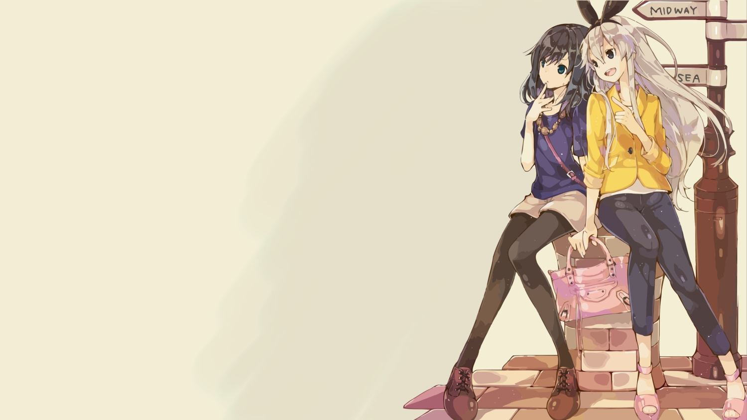 anthropomorphism, asashio_(kancolle), blonde_hair, kantai_collection, long_hair, shimakaze_(kancolle), vector