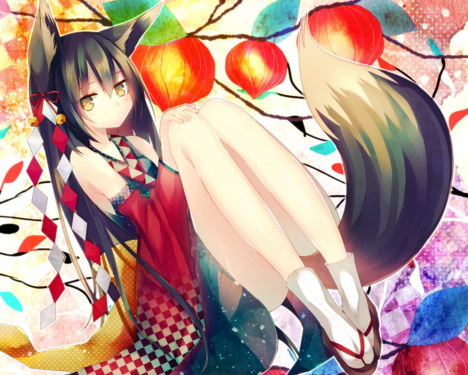 animal_ears, foxgirl, long_hair, original, ranhana, tail