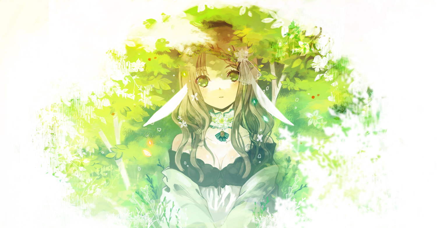 breasts, brown_hair, choker, cleavage, green_eyes, original, yuzuyomogi
