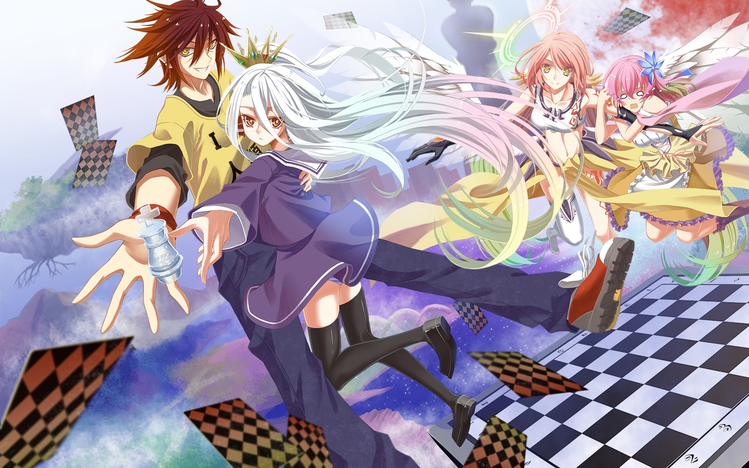 cross_akiha, group, jibril, loli, long_hair, male, no_game_no_life, shiro_(no_game_no_life)