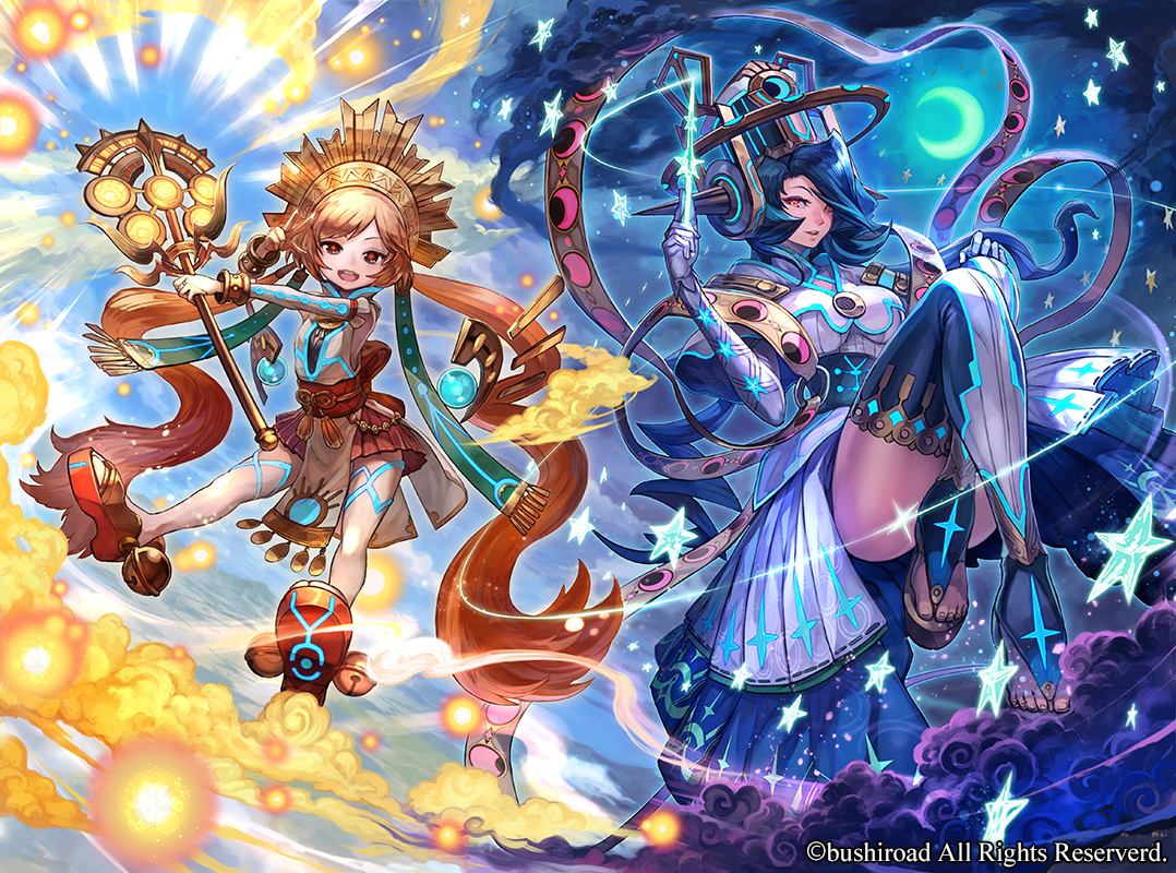 2girls, blue_hair, cardfight!!_vanguard, hemera_(cardfight!!_vanguard), lack, loli, moon, nyx_(cardfight!!_vanguard)