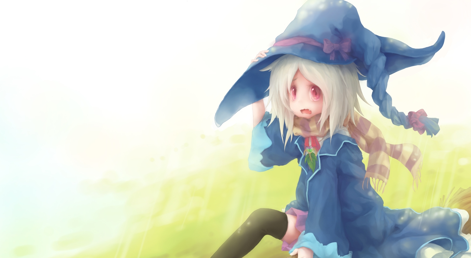 hat, kukki_(manahui), merc_storia, red_eyes, scarf, white_hair, witch, witch_hat