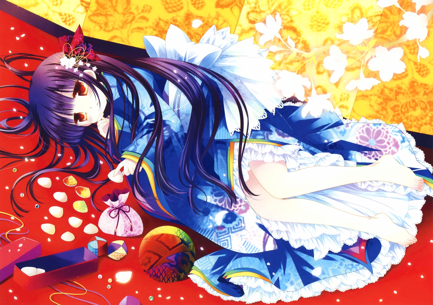 barefoot, japanese_clothes, long_hair, sakurazawa_izumi, scan, tagme
