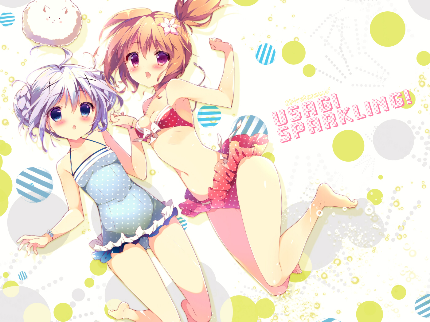 2girls, bikini, blush, gochuumon_wa_usagi_desu_ka?, hoto_cocoa, kafuu_chino, sarico, swimsuit, tippy_(gochiusa)