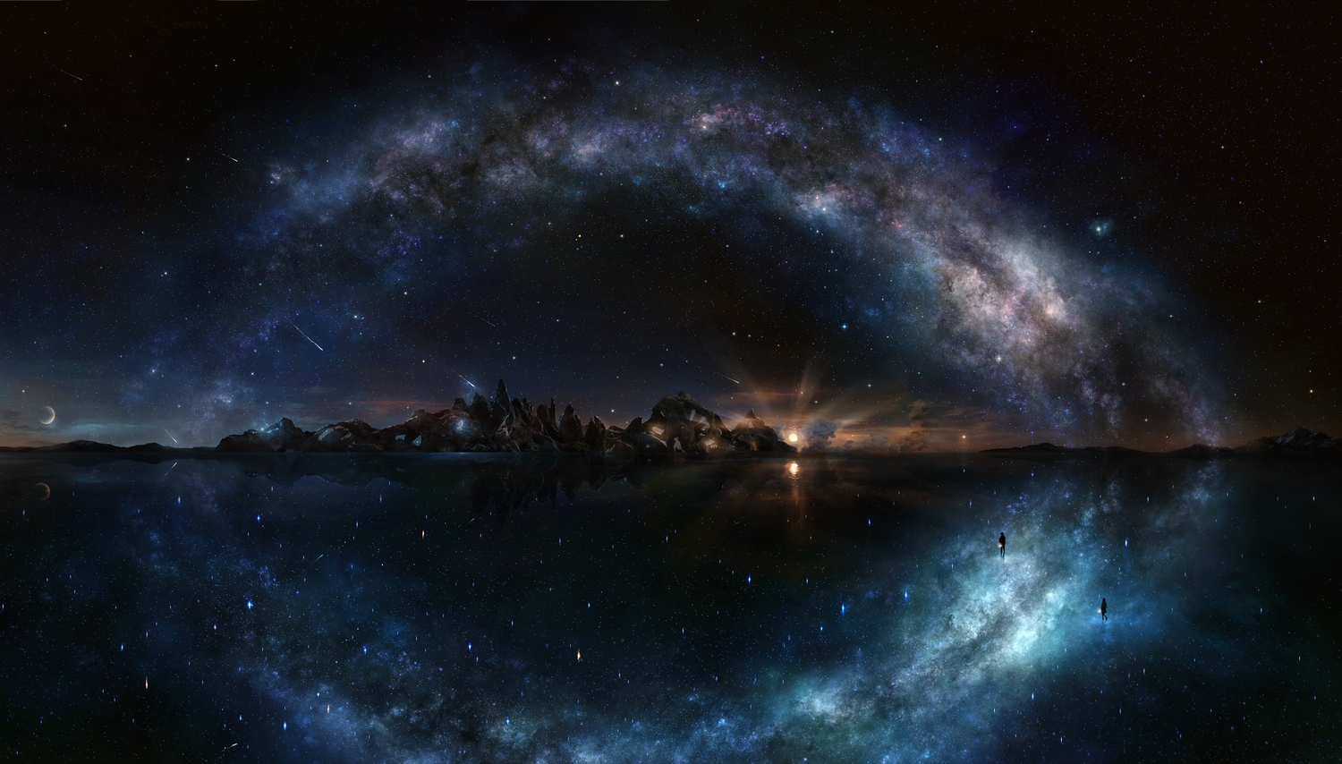 iy_tujiki, moon, night, original, scenic, sky, space, stars