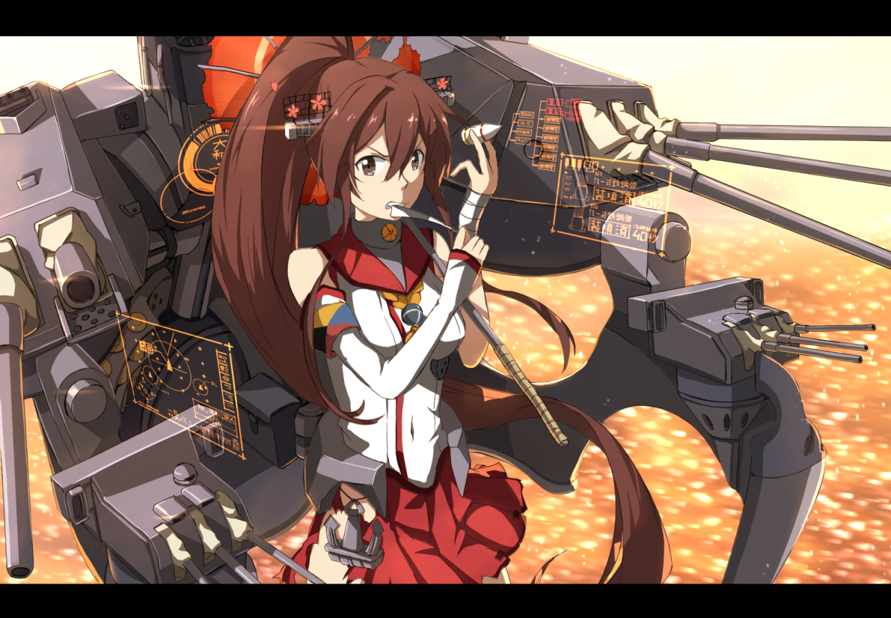 anthropomorphism, brown_hair, ido_(teketeke), kantai_collection, ponytail, yamato_(kancolle)