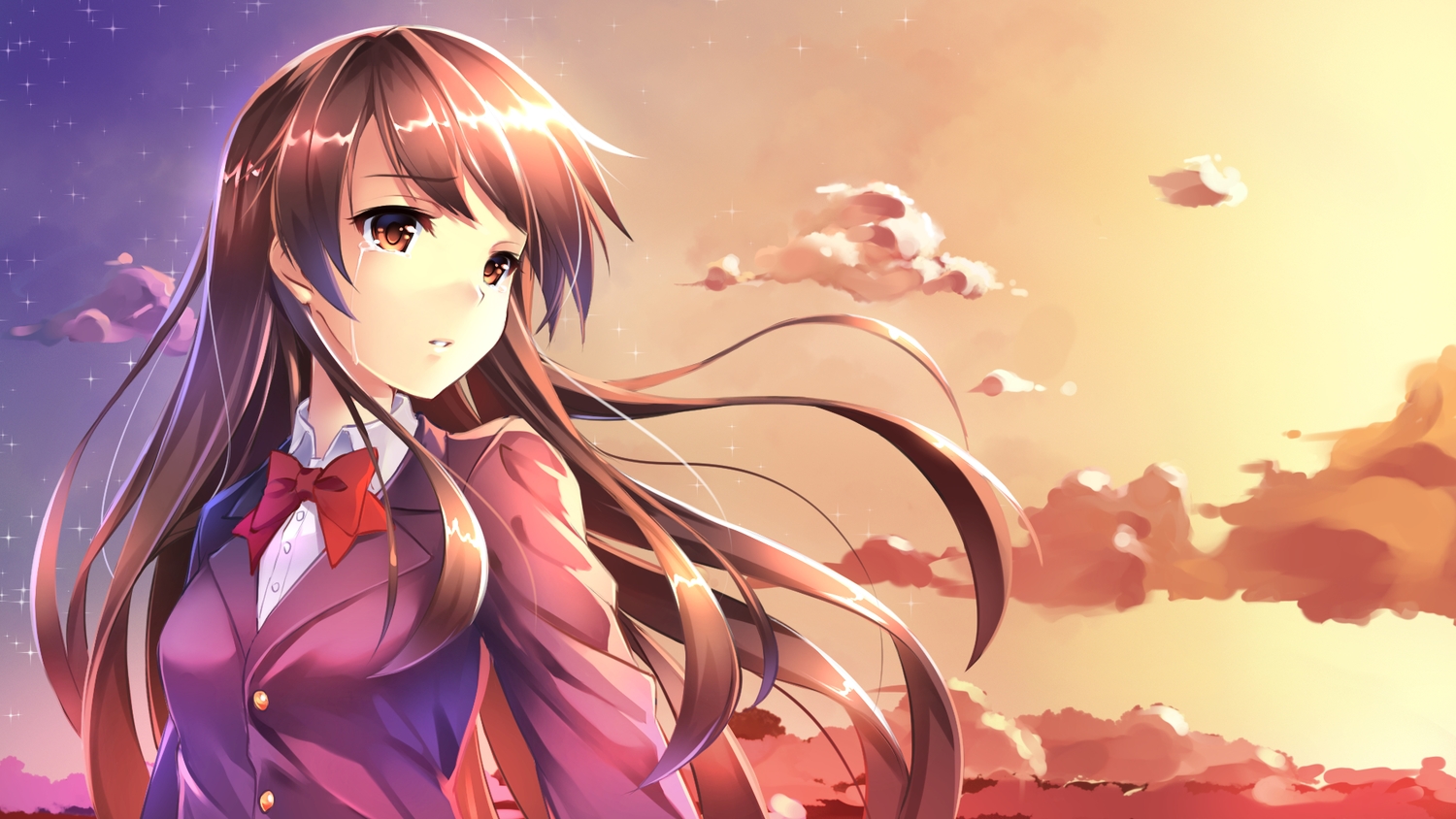 ame_no_uta, brown_eyes, brown_hair, long_hair, nico_nico_singer, school_uniform, tears