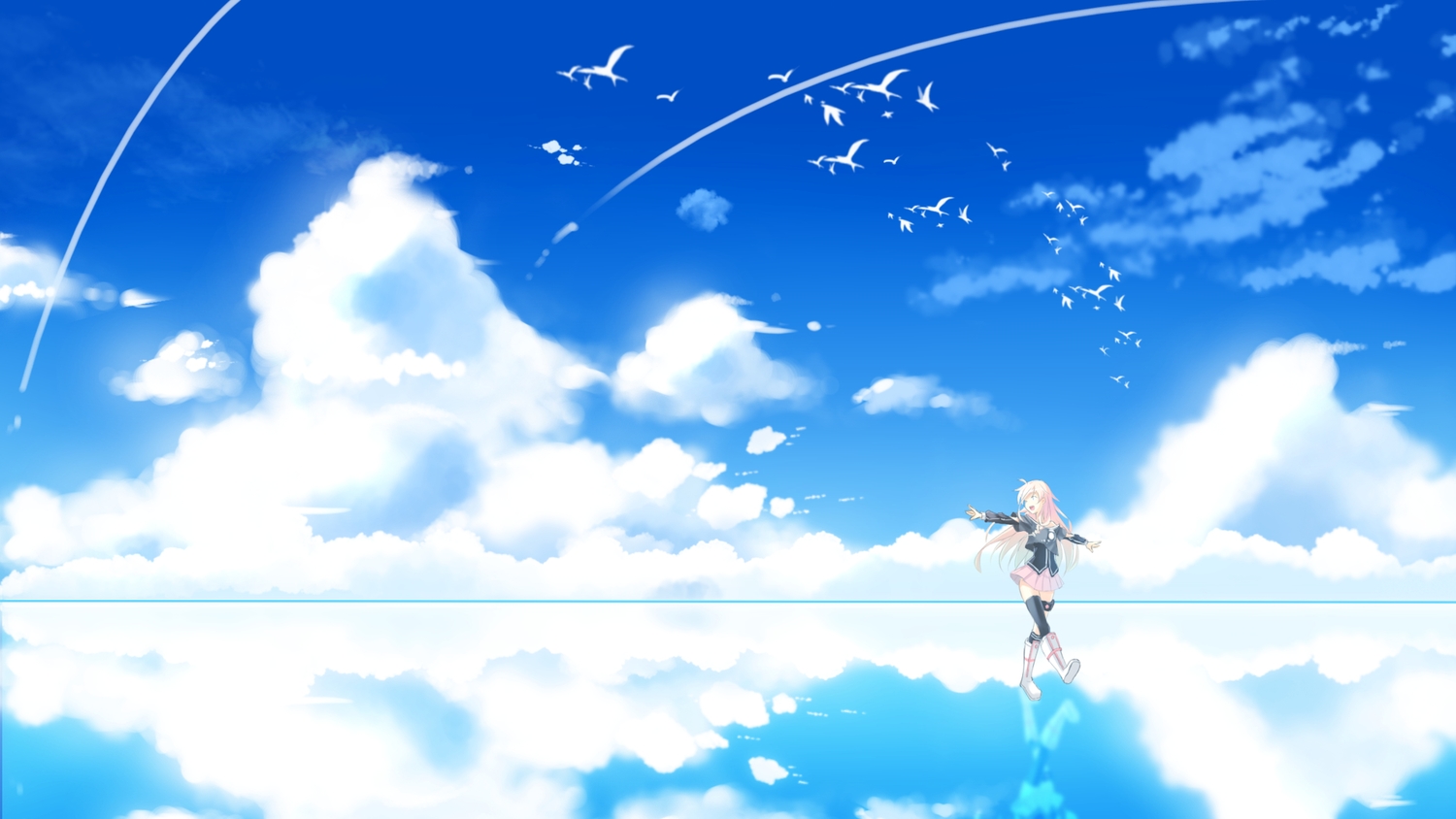 ame_no_uta, animal, bird, clouds, ia, scenic, sky, vocaloid
