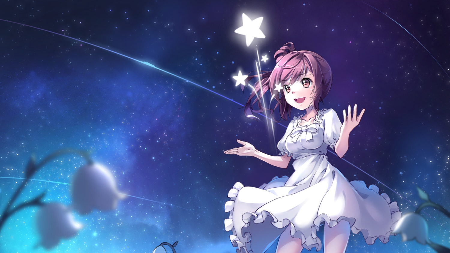 ame_no_uta, cevio, dress, night, satou_sasara, sky, stars