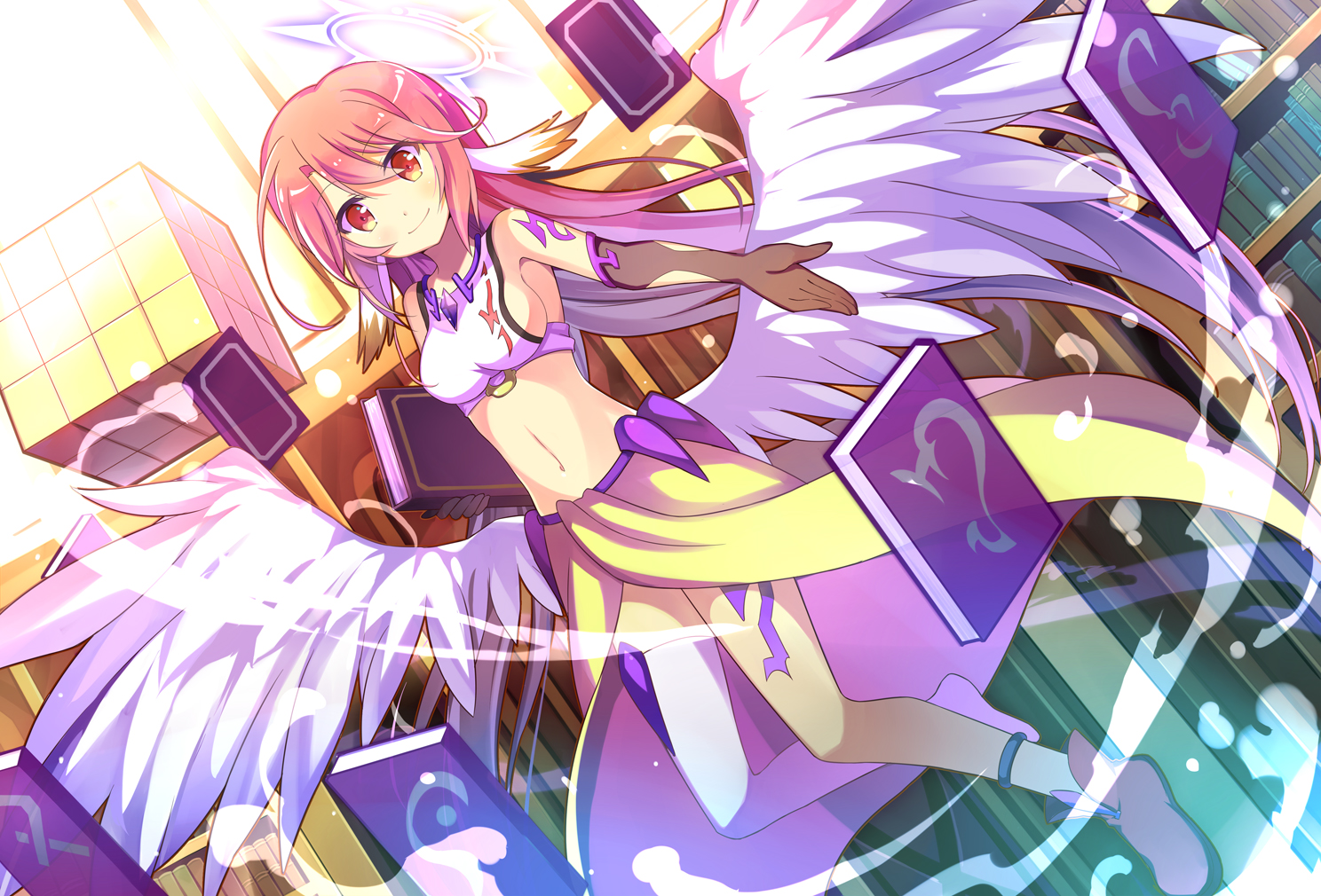 book, halo, jibril, kinoshita_neko, navel, no_game_no_life, wings