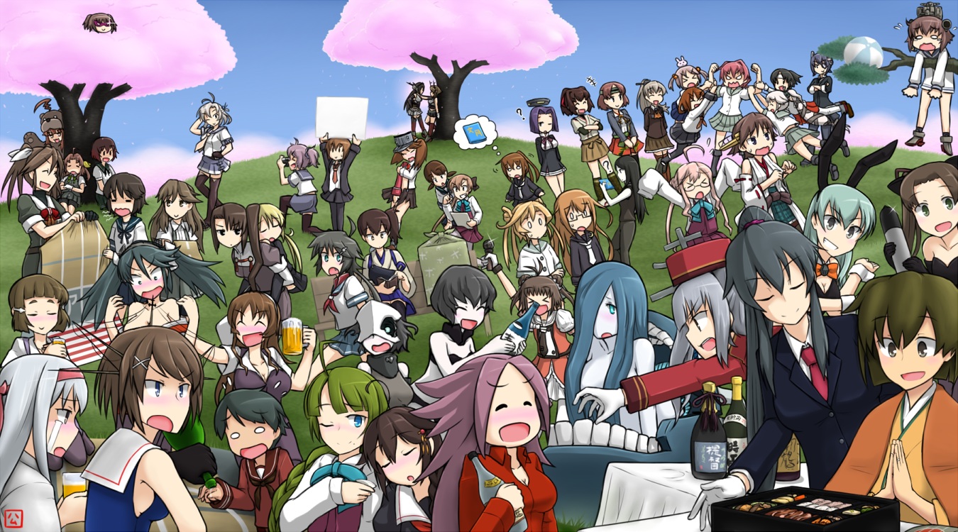 abukuma_(kancolle), akigumo_(kancolle), animal_ears, anthropomorphism, aoba_(kancolle), arashio_(kancolle), ashigara_(kancolle), black_eyes